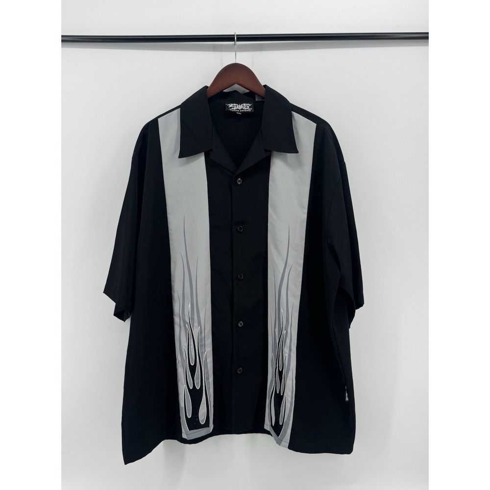 Dragonfly 2XL Y2K Men's Button Down Bowling Shirt with Flames